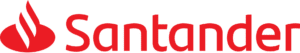 The image shows the Santander logo, featuring the word “Santander” in bold red text with a red flame-like shape to the left of the text. The flame consists of three vertical, curved lines converging at the top.